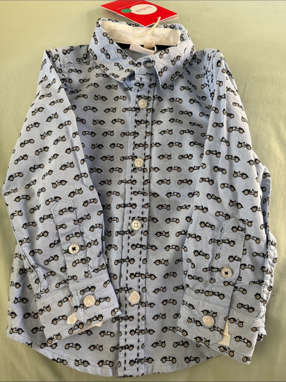 Boboli Light Blue Boys' Button-Up Shirt with Car Print